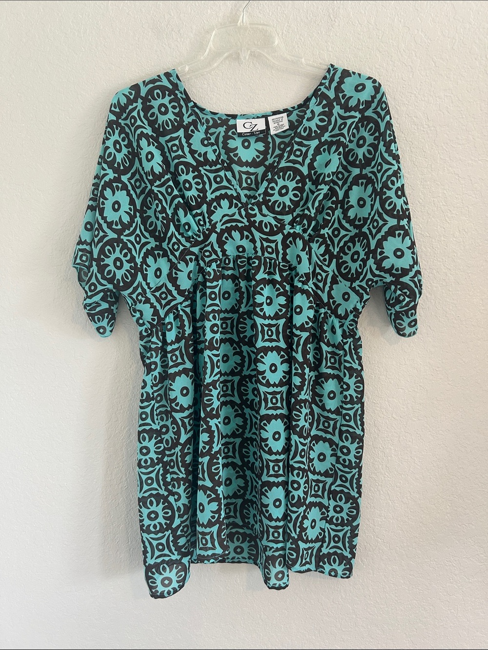Turquoise & Black Printed Women’s Cover Up